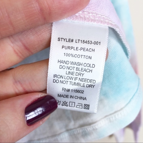 New All in Favor Nordstrom Tie Dye Cropped Long Sleeve Cotton Tee Be Nice Patch - Picture 4 of 7